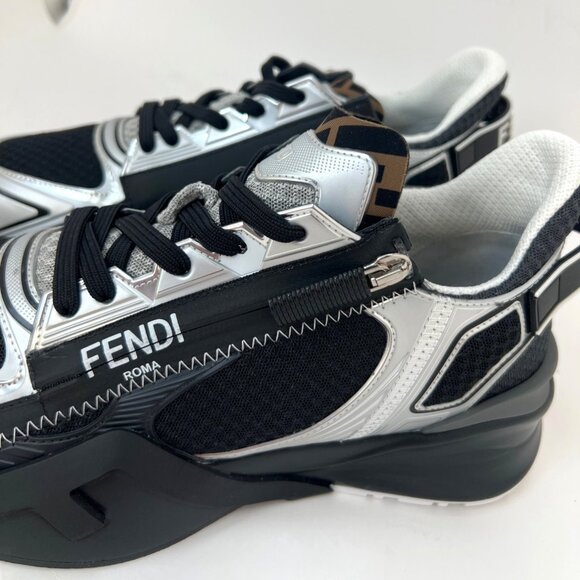 Fendi Flow Low-Top Sneakers Men Nero Silver Black Running Shoes Size UK 8 main image 6